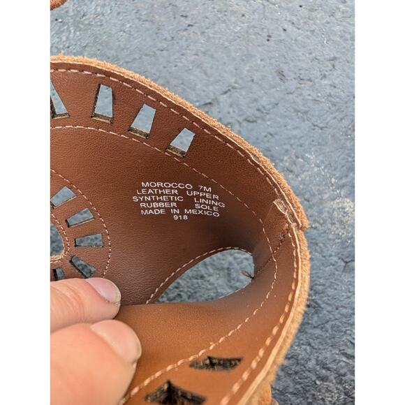 Steve Madden Morocco Leather Gladiator Low Block Heel Lace Up Cut Out Sandals 7 - Picture 7 of 7